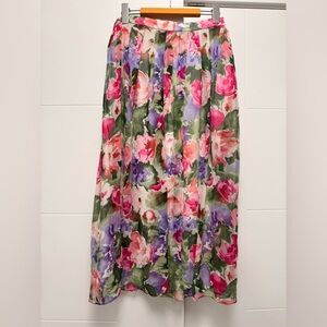 Vintage Maggy London Floral A-Line Skirt 100% Silk- Size 8